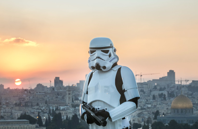 Adam Nahoum, dressed as a Stormtrooper, in Jerusalem (photo credit: MARC ISRAEL SELLEM)