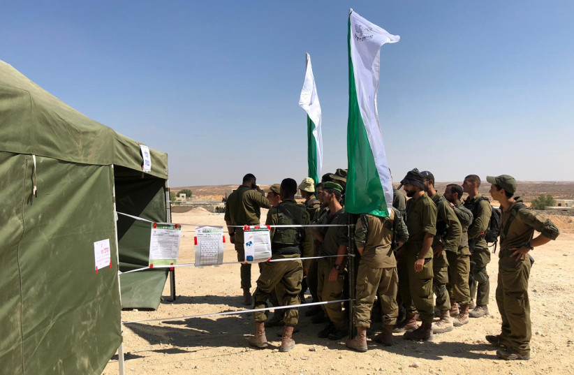 Nahal Brigade soldiers vote in Israel's September 2019 elections (photo credit: IDF SPOKESPERSON'S UNIT)
