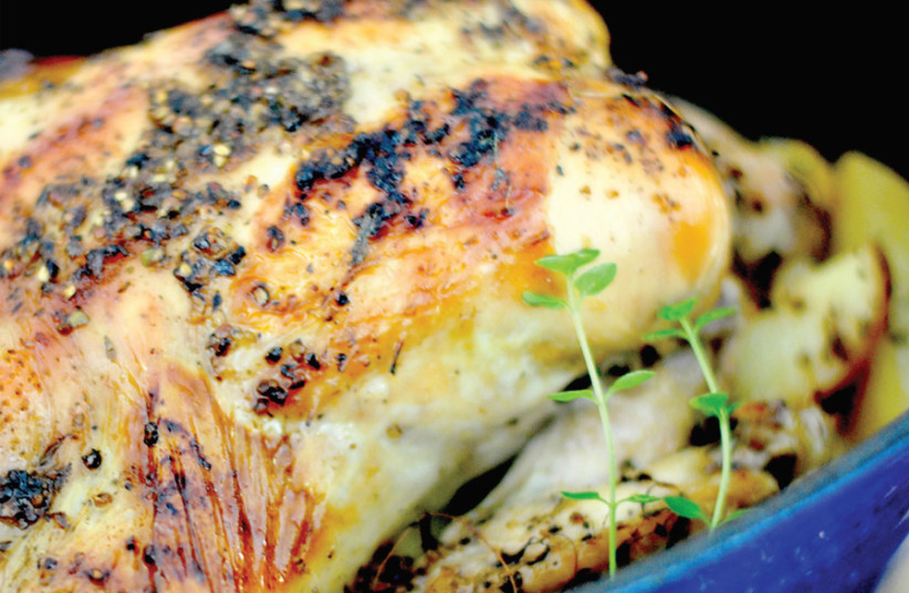 CHICKEN, POTATOES AND THYME (SLOW ROAST) (photo credit: PASCALE PEREZ-RUBIN)