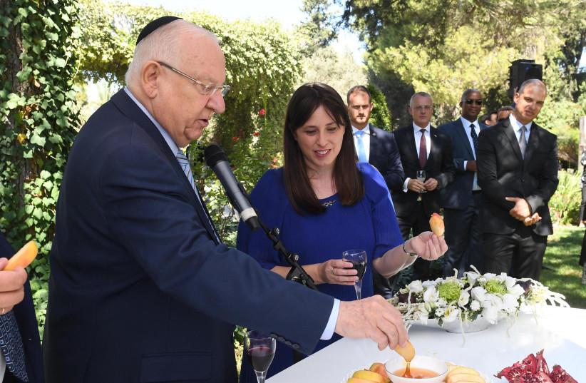 President Reuven Rivlin and Deputy Foreign Minister Tzipi Hotovely at new year reception for diplomats (photo credit: Mark Neiman/GPO)