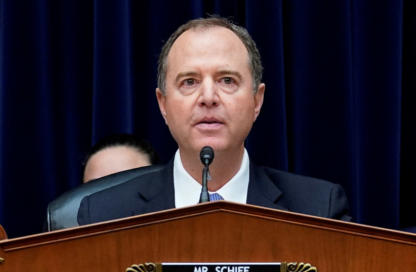 Committee Chair U.S. Representative Adam Schiff (R-CA) questions Acting Director of National Intelligence (DNI) Joseph Maguire during his testimony before a House Intelligence Committee hearing on the handling of the whistleblower complaint in the Office of the Director of National Intelligence on C (photo credit: REUTERS/KEVIN LAMARQUE)