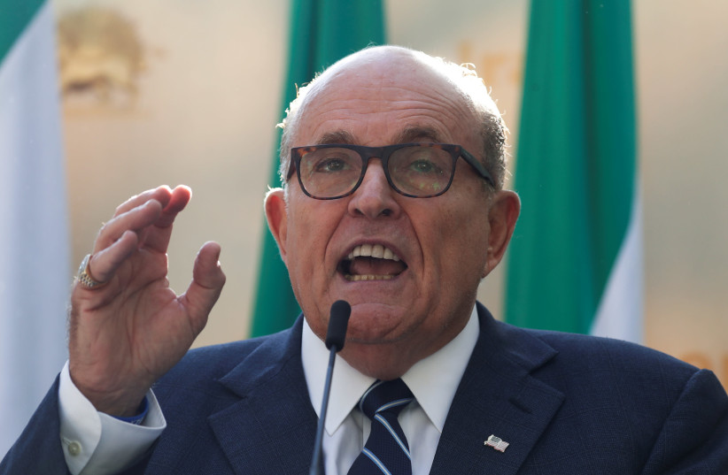 Former New York City Mayor Rudy Giuliani speaks during a rally to support a leadership change in Iran outside the U.N. headquarters in New York City (photo credit: SHANNON STAPLETON / REUTERS)