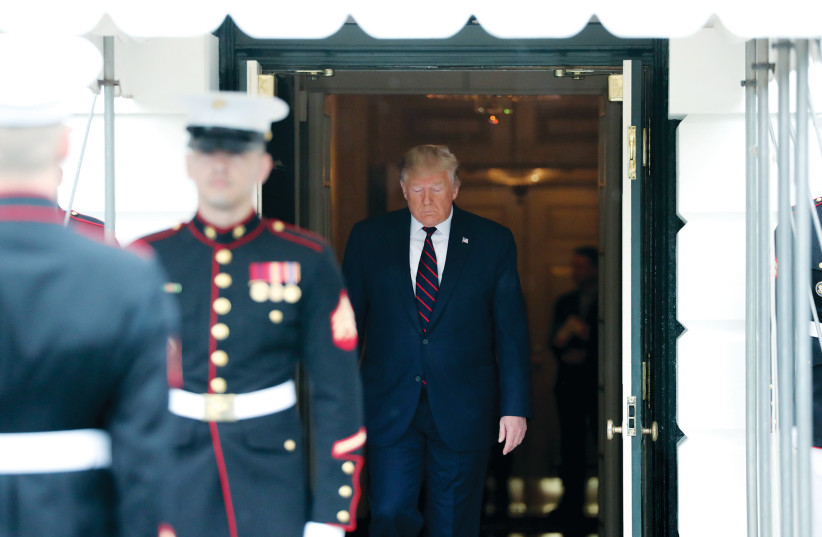 President Donald Trump walks out to greet Italy’s President Sergio Mattarella at the White House on Wednesday (photo credit: REUTERS/JONATHAN ERNST)