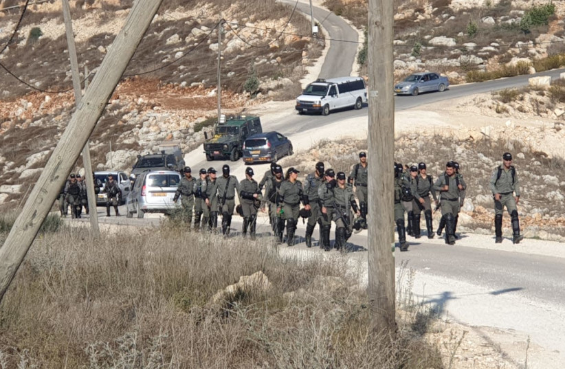 Security forces seen entering the Kumi Ori outpost near Yitzhar, October 24 2019 (photo credit: Courtesy)
