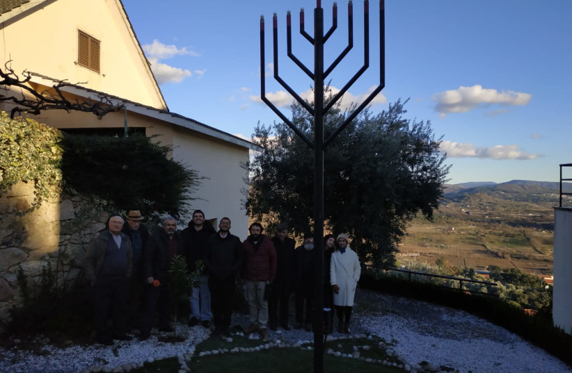 Rabbi Avraham and members of the Belmonte Jewish community outside the town synagogue (photo credit: RABBI AVRAHAM FRANCO)