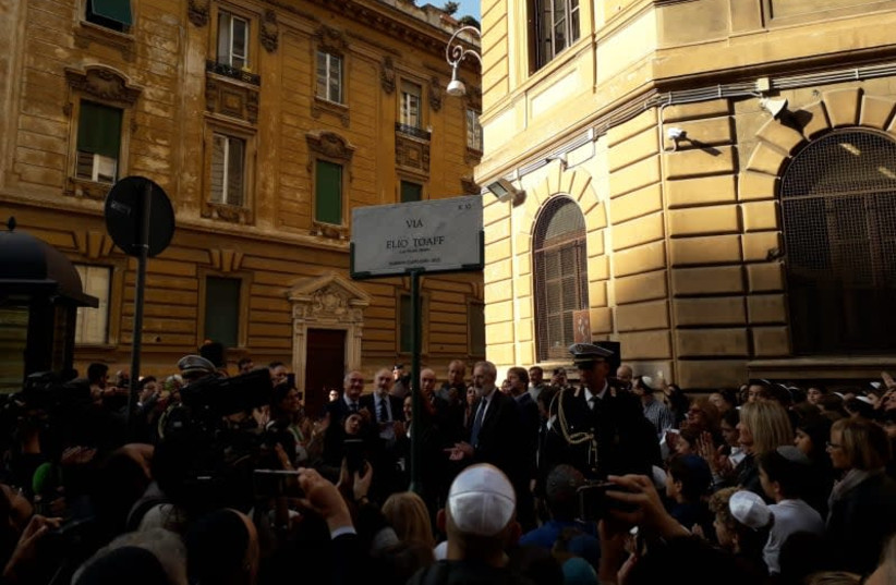 Inauguration of Elio Toaff Street in Rome in October 2019.  (photo credit: COURTESY OF PAGINE EBRAICHE)