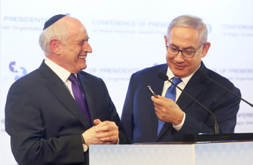 CHAIRMAN OF the Conference of Presidents Malcolm Hoenlein with Prime Minister Benjamin Netanyahu at a Jerusalem conference on US-Israeli Jewish relations earlier this year. (photo credit: MARC ISRAEL SELLEM)