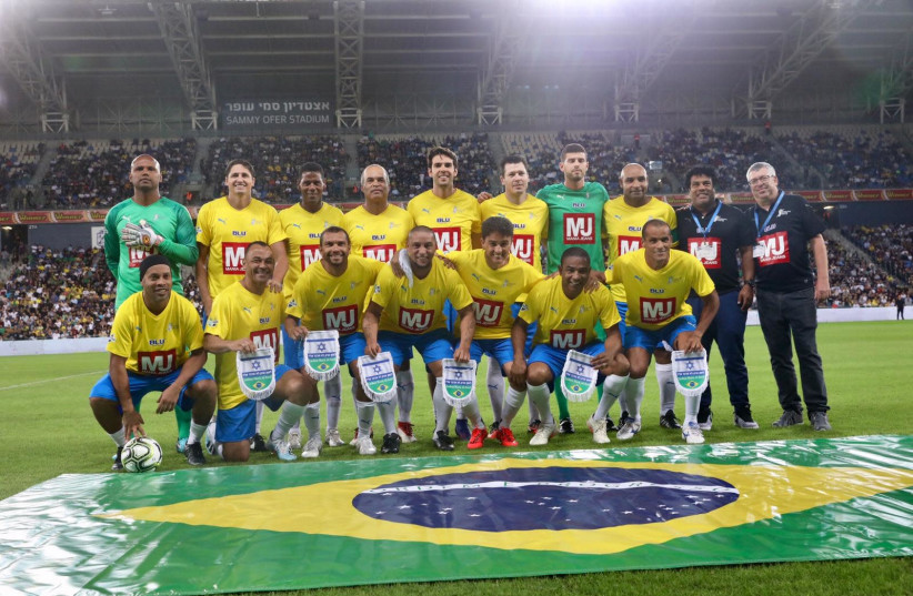 The Brazilian legends team before facing Israel in Haifa (photo credit: Courtesy)