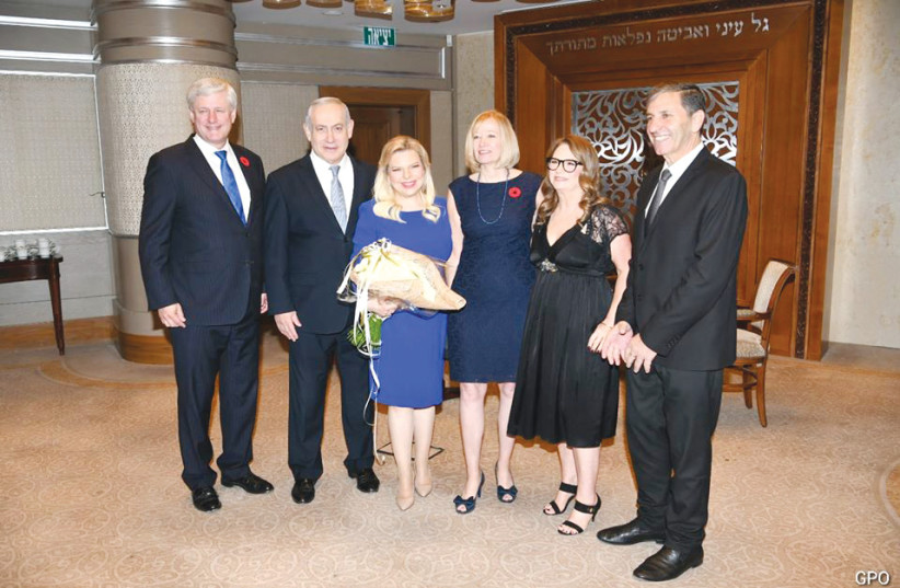 FROM LEFT: Stephen Harper, Benjamin and Sara Netanyahu and Laureen Harper.  (photo credit: GPO)