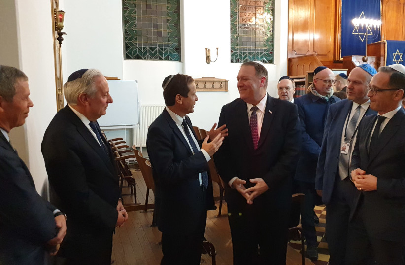 Head of Jewish Agency Isaac Herzog and US Secretary of State Mike Pompeo, Halle, Germany. (photo credit: JEWISH AGENCY)