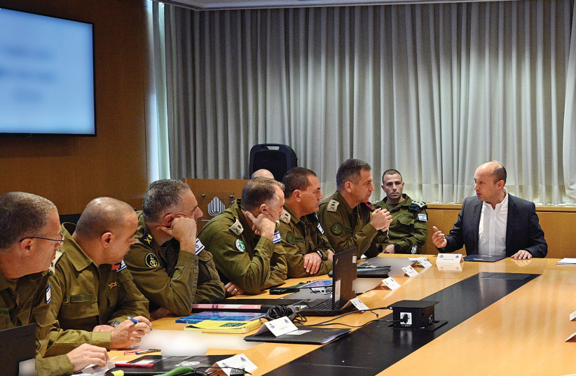 DEFENSE MINISTER Naftali Bennett convenes the General Staff on Thursday at the Kirya in Tel Aviv.  (photo credit: DEFENSE MINISTRY)
