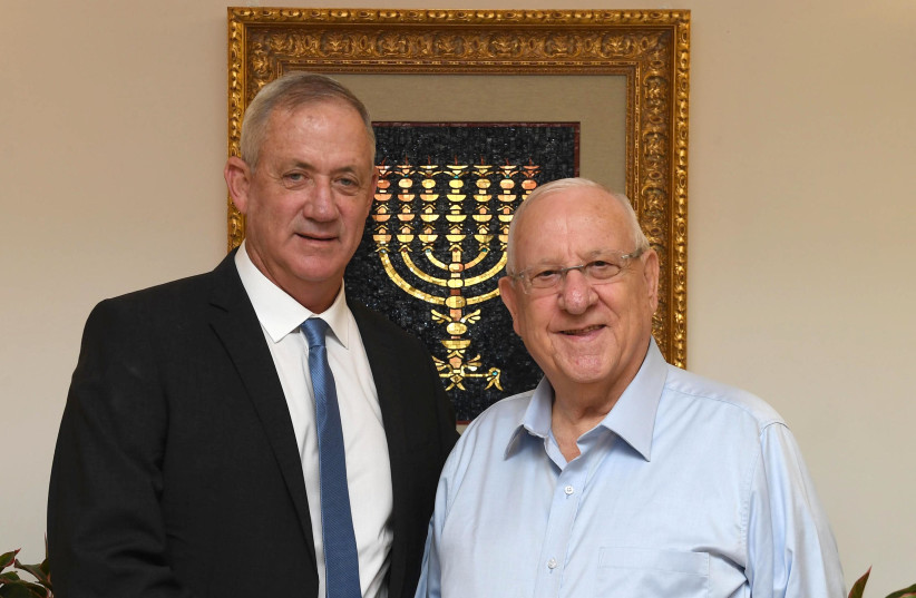 President Reuven Rivlin pictured with Blue and White leader Benny Gantz (photo credit: PRESIDENT RESIDENCE)