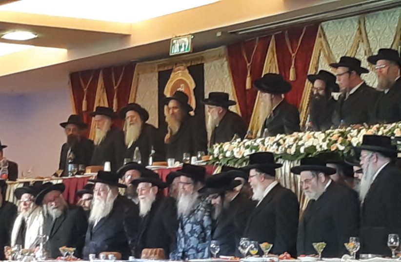 Grand Rabbi of the Satmar hassidic dynasty Rabbi Zalman Teitelbaum pictured bottom row, fifth from the right (photo credit: Courtesy)