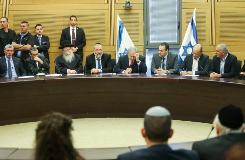 PM Benjamin Netanyahu with leaders of the right-wing bloc, Nov. 2019 (photo credit: MARC ISRAEL SELLEM)