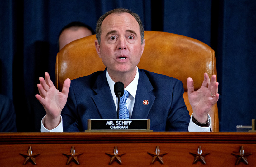 Representative Adam Schiff, a Democrat from California and chairman of the House Intelligence Committee, makes a closing statement during an impeachment inquiry hearing in Washington, D.C., U.S., on Thursday, Nov. 21, 2019 (credit: ANDREW HARRER/POOL VIA REUTERS)