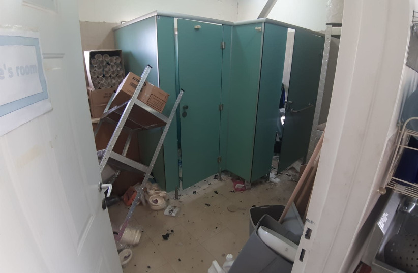 Yeshiva Gvoha Bnei Netzarim hit by Egyptian shell on November 27, 2019. (photo credit: MAARIV)
