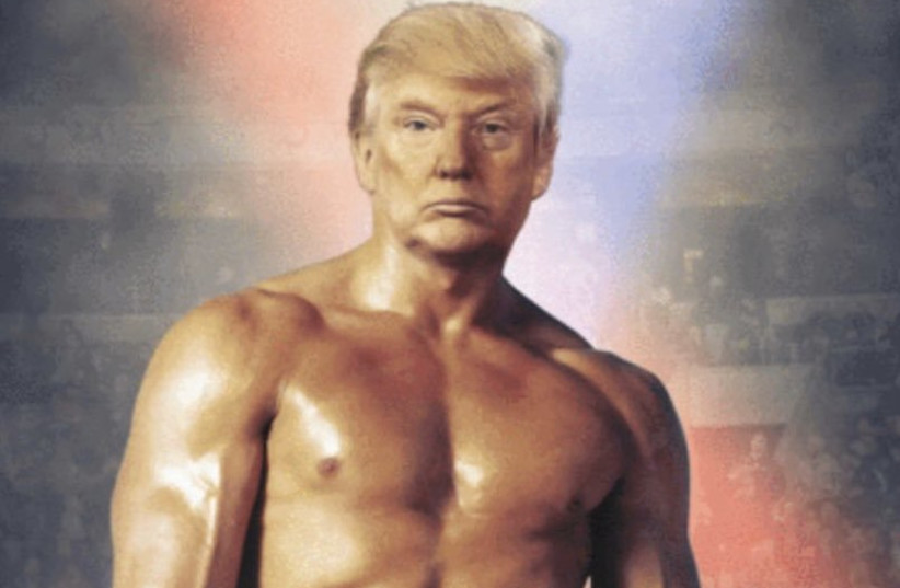 The picture put in Trump tweet, using the movie 'rocky' (photo credit: TWITTER SCREENSHOT)