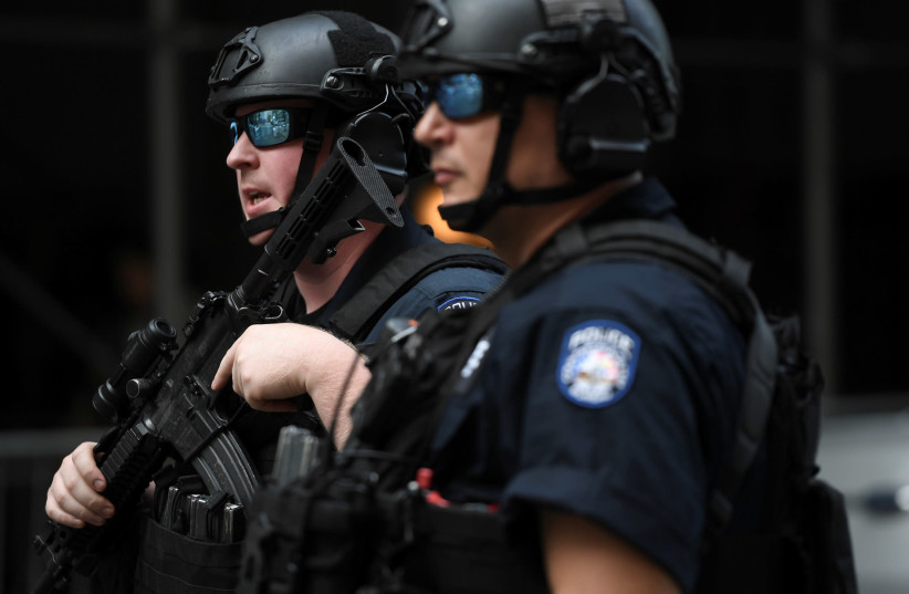 Members of the New York City Police Department Counterterrorism Bureau secure a checkpoint during the United Nations General Assembly in New York City, New York, U.S., September 23, 2019 (photo credit: REUTERS/DARREN ORNITZ)