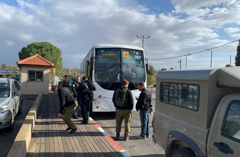 Israeli schoolbus possibly shot at in West Bank, Dec. 2, 2019 (photo credit: SAMARIA REGIONAL COUNCIL)