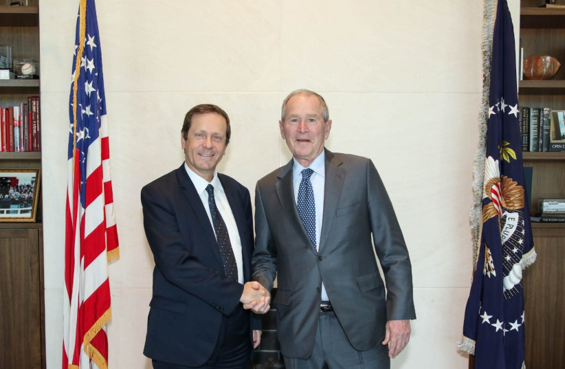 Jewish Agency Isaac Herzog meeting with Former US President George W. Bush (photo credit: OFFICE OF GEORGE W. BUSH)