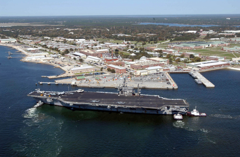 The aircraft carrier USS John F. Kennedy arrives for exercises at Naval Air Station Pensacola (photo credit: REUTERS)