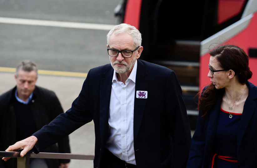 UK Labour Party leader Jeremy Corbyn campaigns on Sunday for the upcoming elections. (photo credit: REBECCA NADEN/REUTERS)