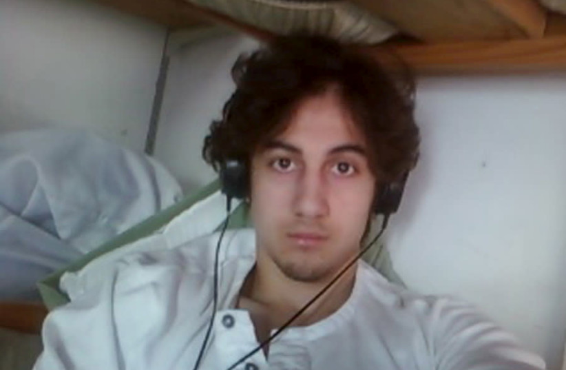 Boston bombing suspect Dzhokhar Tsarnaev is pictured in this file handout photo presented as evidence by the U.S. Attorney's Office in Boston, Massachusetts on March 23, 2015 (photo credit: U.S. ATTORNEY'S OFFICE IN BOSTON/HANDOUT VIA REUTERS/FILE)