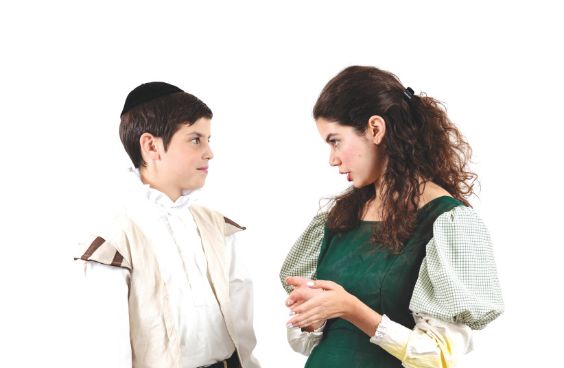 YOUNG SOLOMON ROTHSCHILD (Naveh Schler) of Frankfurt meets his sister-in-law, Hannah Barent-Cohen (Avital Stahl) of London in Encore’s production of ‘Rothschild & Sons.’ (photo credit: BRIAN NEGIN)
