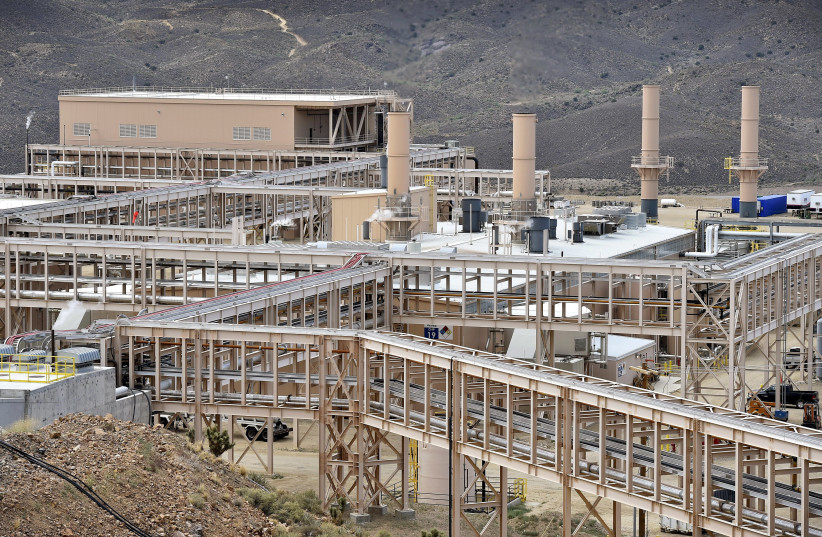 Molycorp's rare earth processing buildings are seen during a tour of the company's Mountain Pass Rare Earth facility in Mountain Pass, California (photo credit: REUTERS/DAVID BECKER)