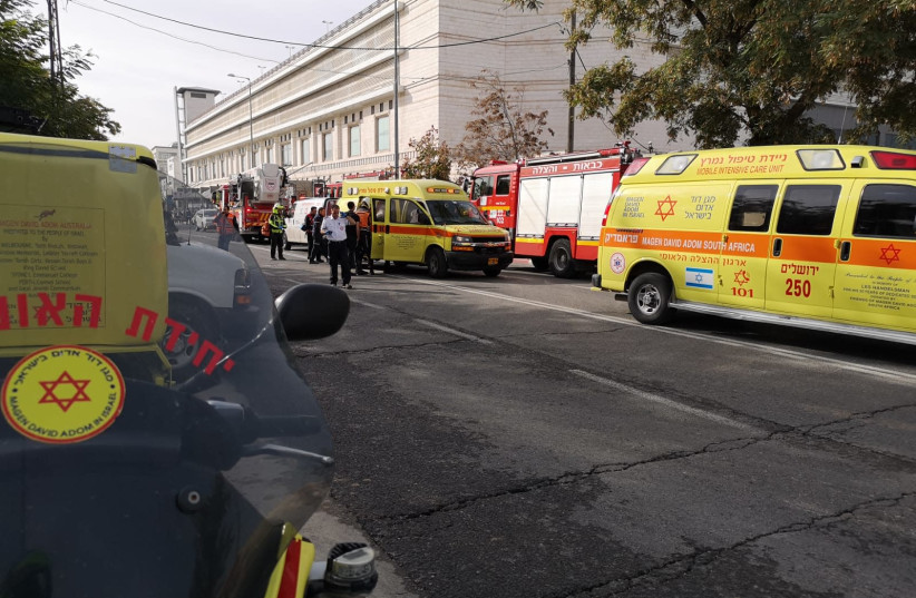 Two were injured in a fire near Hadar Mall in Jerusalem on Decemer 11, 2019. (photo credit: MAGEN DAVID ADOM)