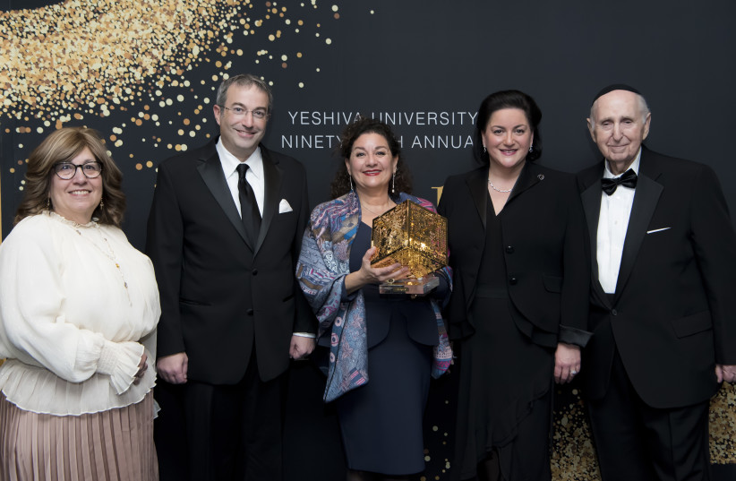 Dr. Naomi Azrieli, Chair and CEO of the Azrieli Foundation, announced a gift of $18 million to Yeshiva University at the 95th Annual Hanukkah Dinner and Convocation on December 8, 2019 (photo credit: YESHIVA UNIVERSITY)