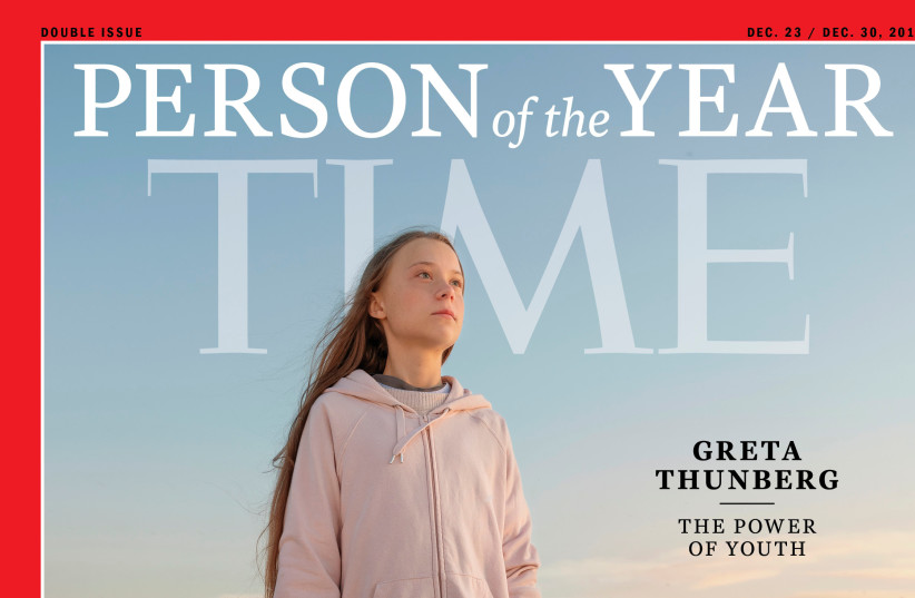 Time cover features Swedish teen climate activist Greta Thunberg named the magazine's Person of the Year for 2019 (photo credit: REUTERS)