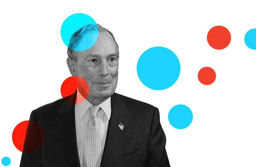 Michael Bloomberg looks to make a late impact on the race. (photo credit: JTA/JAMIE MCCARTHY/GETTY IMAGES; DESIGN BY GRACE YAGEL)