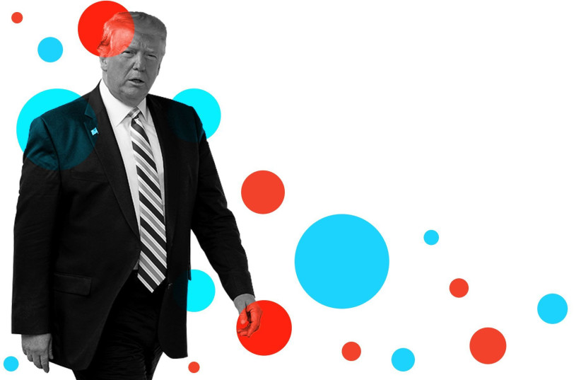 President Trump is fighting to keep his job 2020. (photo credit: JTA/CHIP SOMODEVILLA/GETTY IMAGES; DESIGN BY GRACE YAGEL)