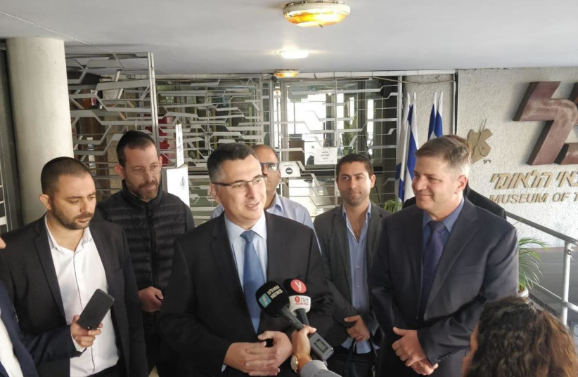 Gideon Sa'ar after presenting filing the forms necessary to run for the Likud leadership at the party's Tel Aviv headquarters (photo credit: COURTESY OF GIDEON SA'AR)