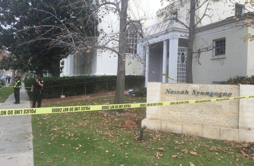 Nessah Synagogue, Beverly Hills, was vandalized on December 14, 2019.  (photo credit: BEVERLY HILLS POLICE DEPARTMENT)