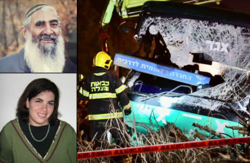 Bus overturns on Sunday December 22, two of the four crash victims were named as Yosef Kahlani, Hayley Sevitz Varenberg (photo credit: AVSHALOM SASSONI/SOCIAL MEDIA/MAARIV)