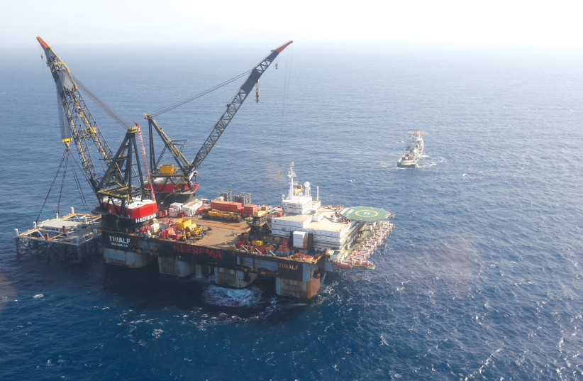 The platform of Leviathan natrual gas field in the Mediterranean Sea, off the coast of Haifa.  (photo credit: MARC ISRAEL SELLEM)