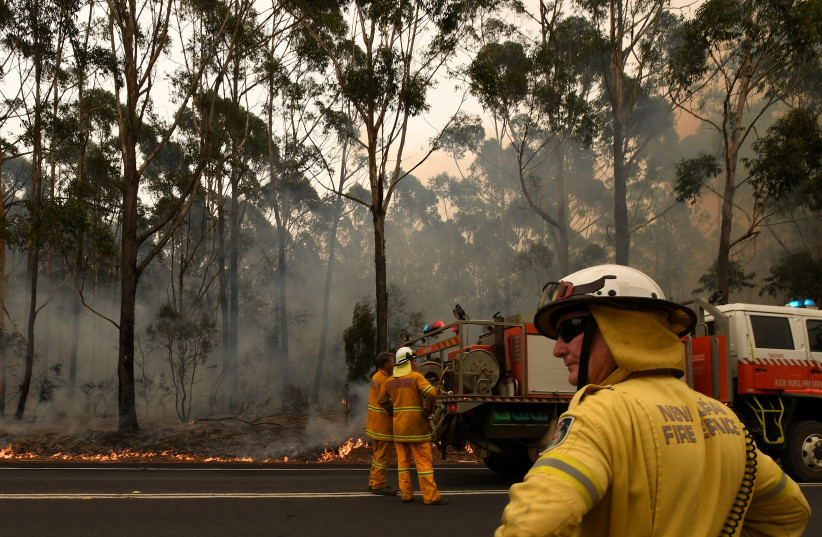  Rural Fire Service volunteers and Fire and Rescue NSW officers contain a small bushfire which closed the Princes Highway south of Ulladulla (photo credit: DEAN LEWINS/VIA REUTERS)