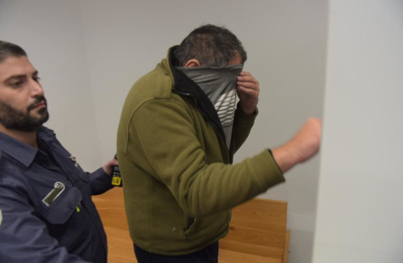 The defendant pled guilty to the murder of his 80-year-old neighbor but was acquitted by the court on psyciatric grounds, January 6, 2020 (photo credit: AVSHALOM SASSONI/ MAARIV)