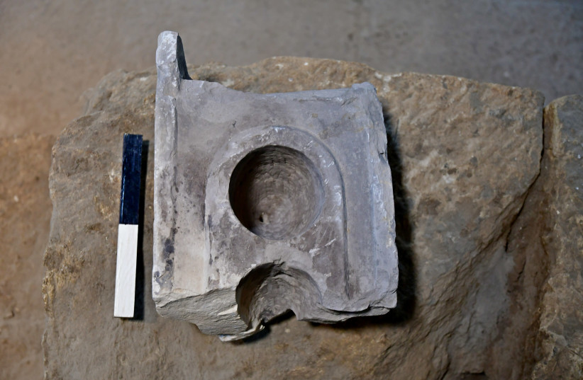 A portion of a 'standard volume' table, uncovered at the Pilgrimage Road archaeological site in Jerusalem (photo credit: Israel Antiquities Authority)