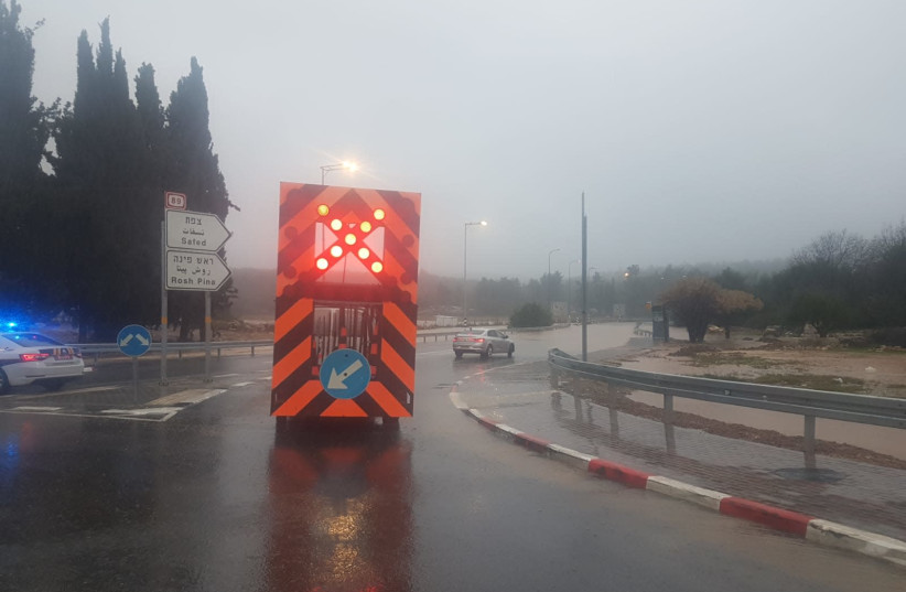 Roads across Israel are blocked due to stormy weather conditions. (photo credit: POLICE SPOKESPERSON'S UNIT)