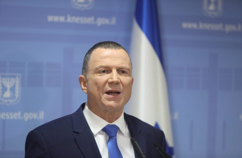 Knesset Speaker Yuli Edelstein speaks in a Knesset press conference after Knesset legal advisor Eyal Yinon issued a controversial on Prime Minister Netanyahu's immunity request, January 12, 2020 (photo credit: MARC ISRAEL SELLEM/THE JERUSALEM POST)