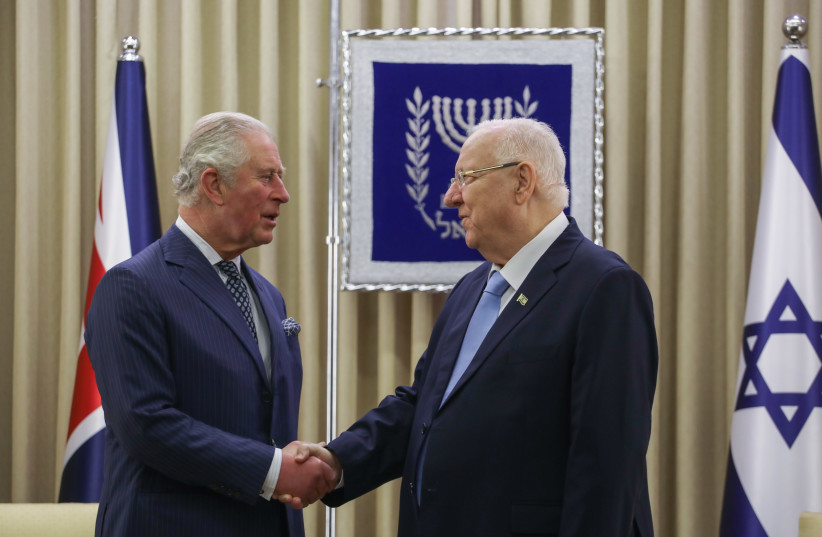 The UK's Prince Charles meets with President Reuven Rivlin ahead of the Fifth World Holocaust Forum, January 23, 2020 (photo credit: HADAS PARUSH/FLASH90)