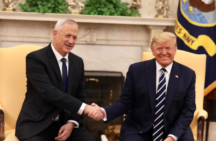 US President Donald Trump welcomes Blue and White leader Benny Gantz at the White House (photo credit: ELAD MALKA)