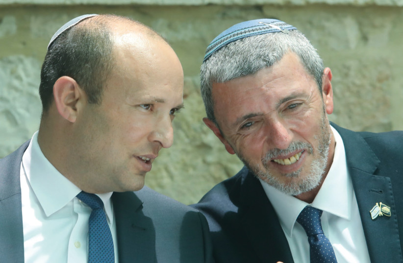 Naftali Bennett and Rafi Peretz – allies in the right-wing party Yamina (photo credit: MARC ISRAEL SELLEM)