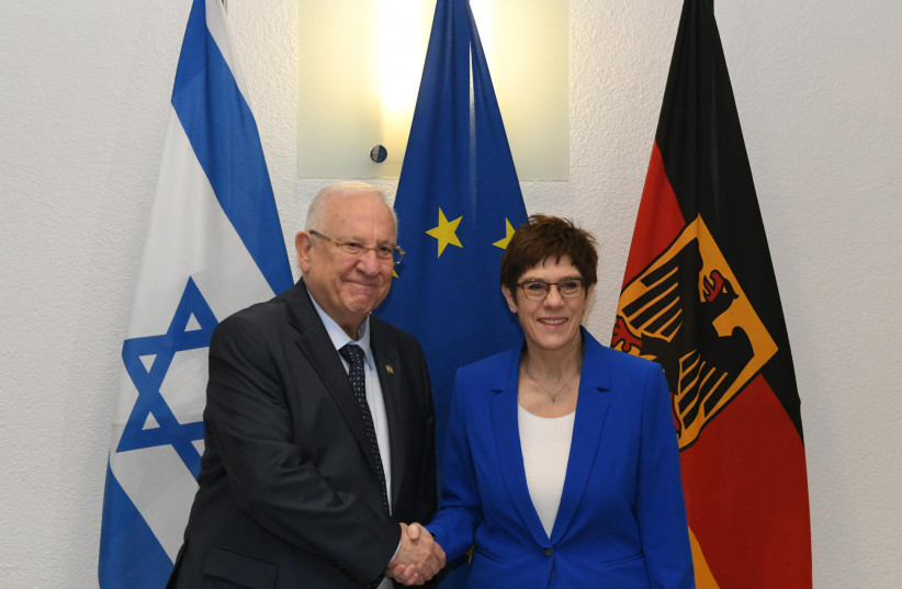 President Reuven Rivlin meeting German Defense Mininister Annegret Kramp-Karrenbauer (photo credit: AMOS BEN-GERSHOM/GPO)