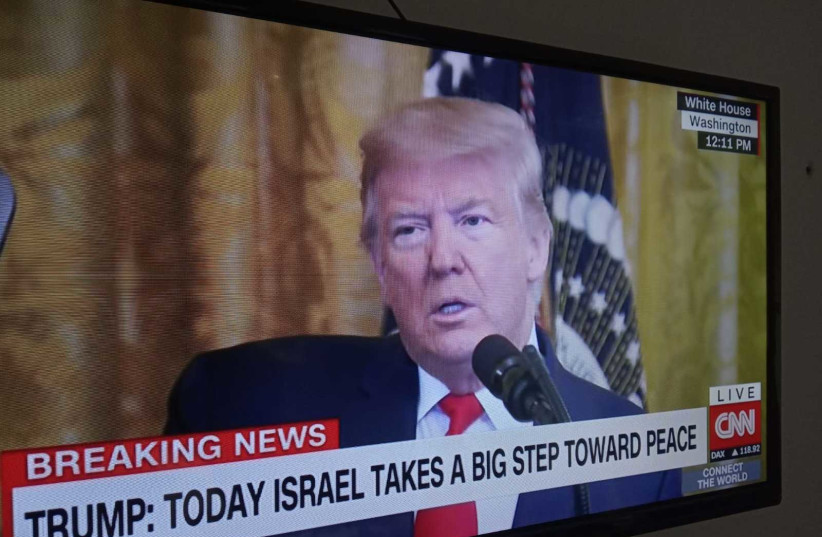 US President Donald Trump speaks on the Deal of the Century  (photo credit: HAGAY HACOHEN)