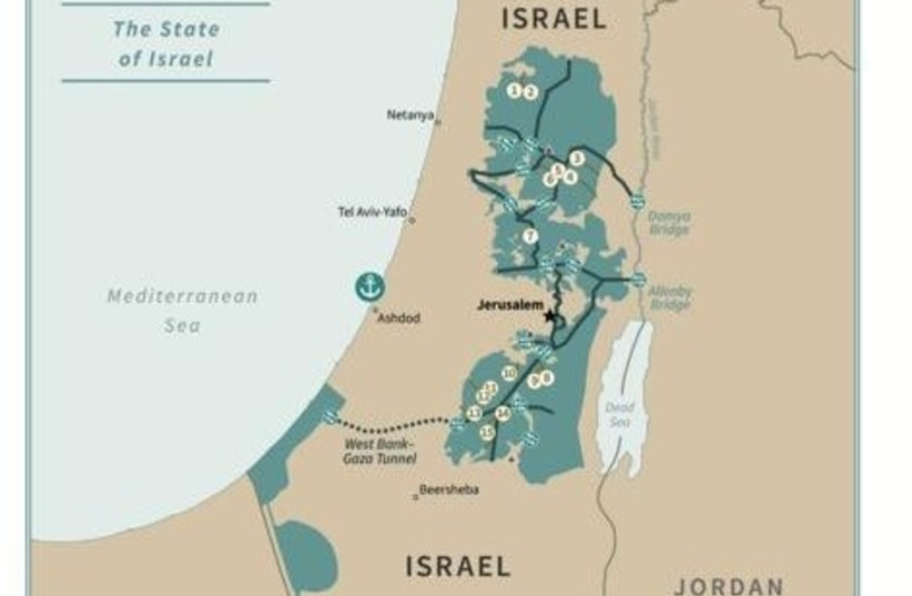 The new Israeli-Palestinian border map (photo credit: WHITE HOUSE)