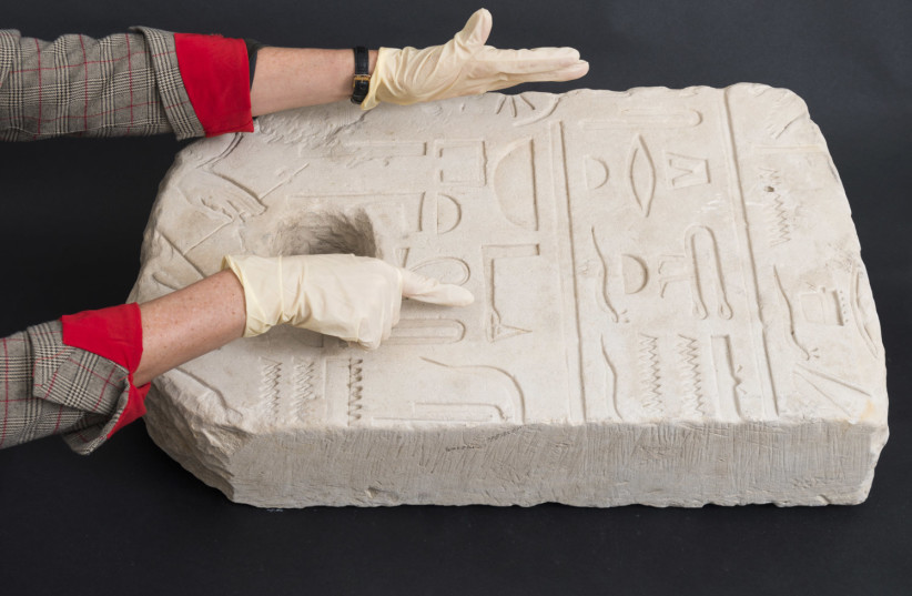 3,400-year-old Egyptian anchor uncovered in Israel on display at the Israel Museum. (photo credit: LAURA LACHMAN)